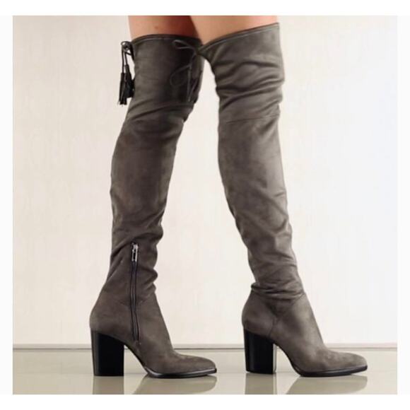 Marc Fisher Grey Faux Suede Over the Knee Heeled Boot - Picture 1 of 11